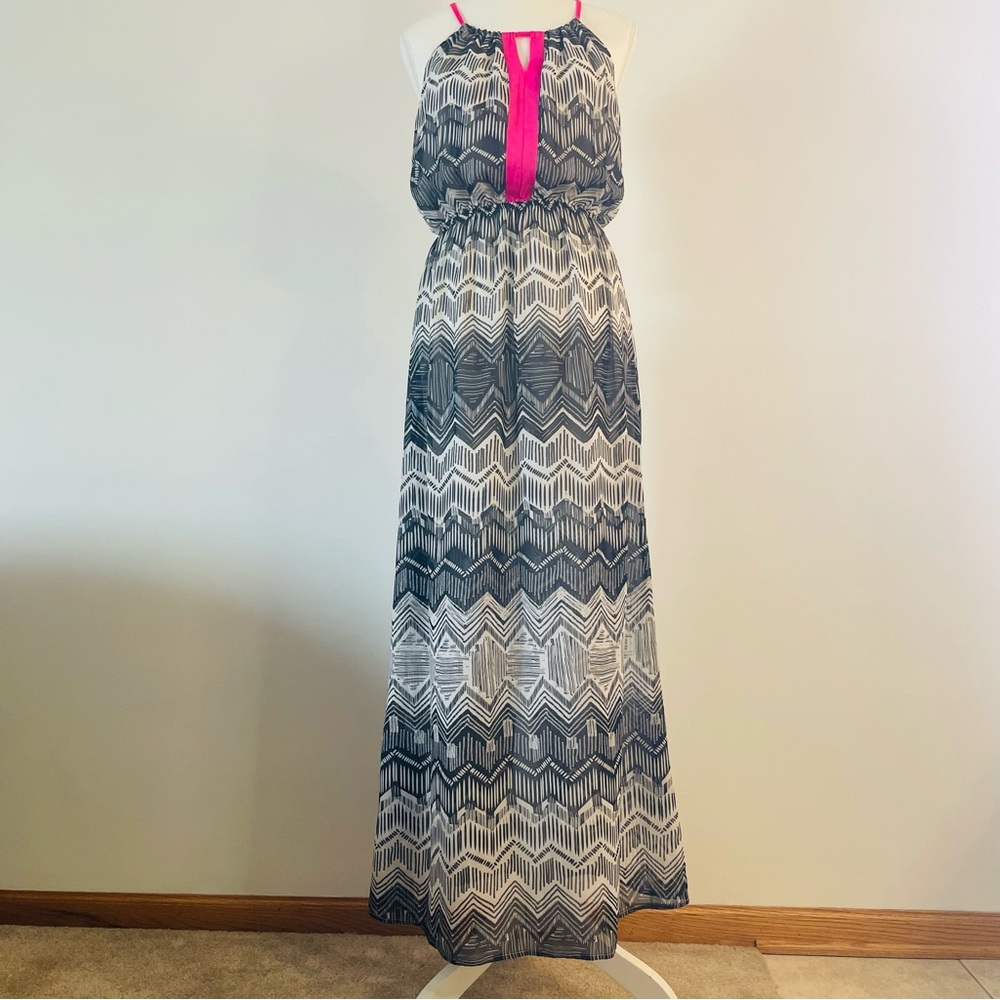 Spaghetti Strap Maxi Dress Black White Pink Lots of Love Women’s Small